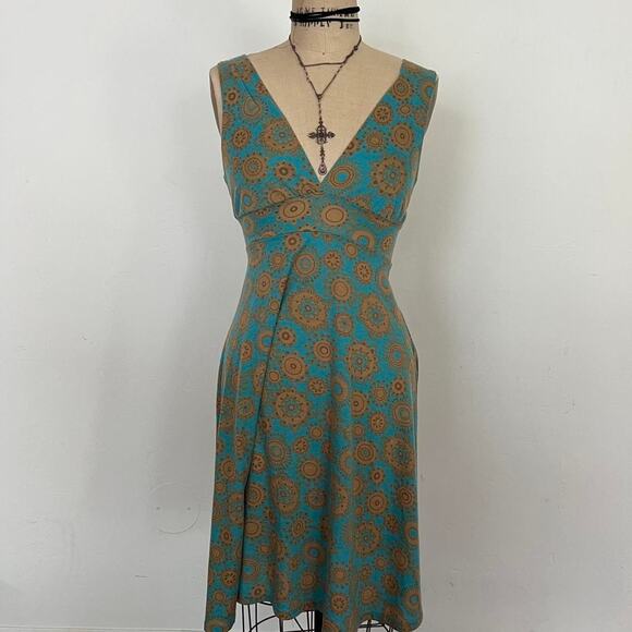 2000s F21 Teal Whimsical Print dress - Picture 1 of 7
